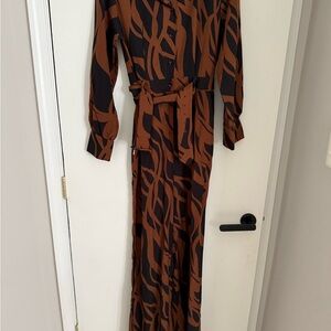 Fashion Nova Brown and Black Bishop Sleeve Jumpsuit